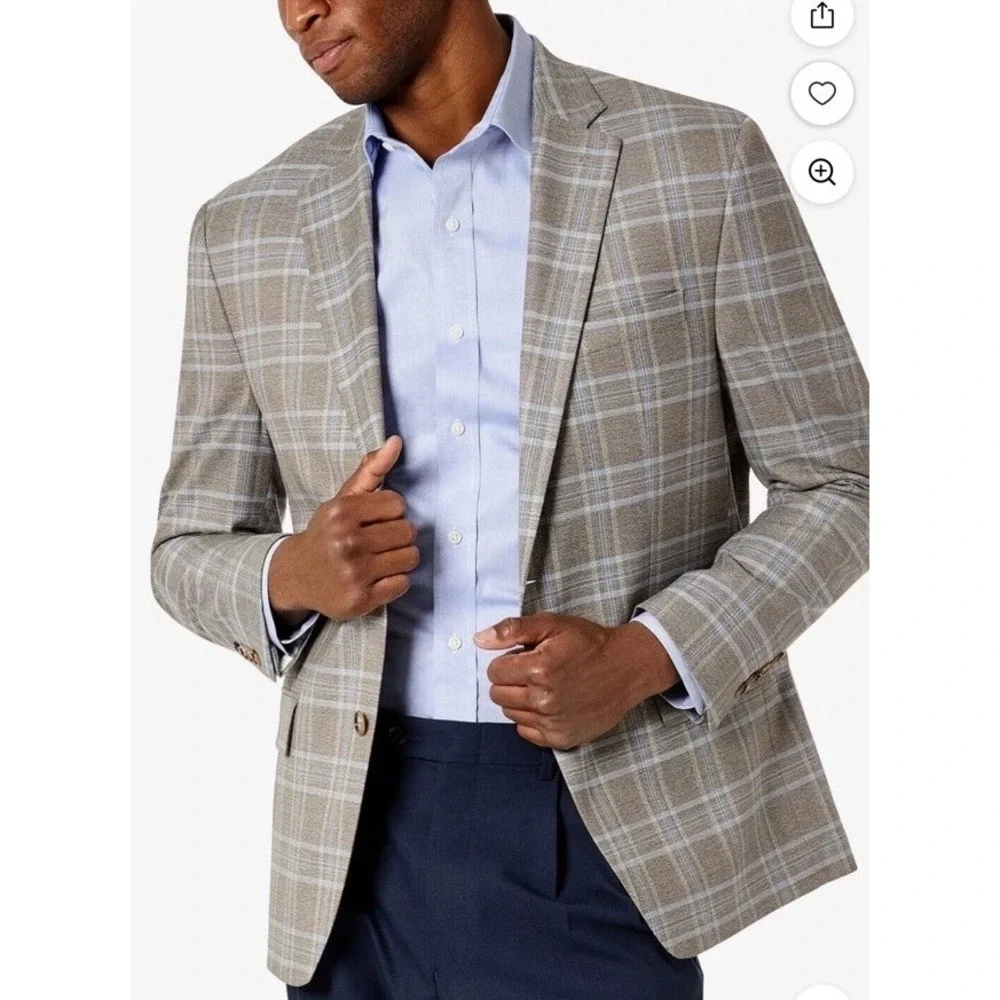 Lauren Ralph Lauren Men UltraFlex Plaid Sports Coat Blazer‎ Tan Blue Jacket 50R